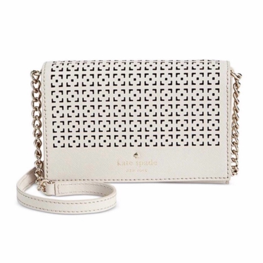 NWOT kate spade Cream Laser-Cut Crossbody Bag with Gold Chain
